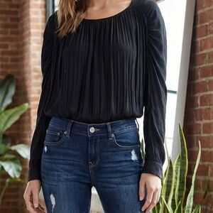 EUC Calvin Klein Black Ruched Long-Sleeve Crop Blouse – Size S/P